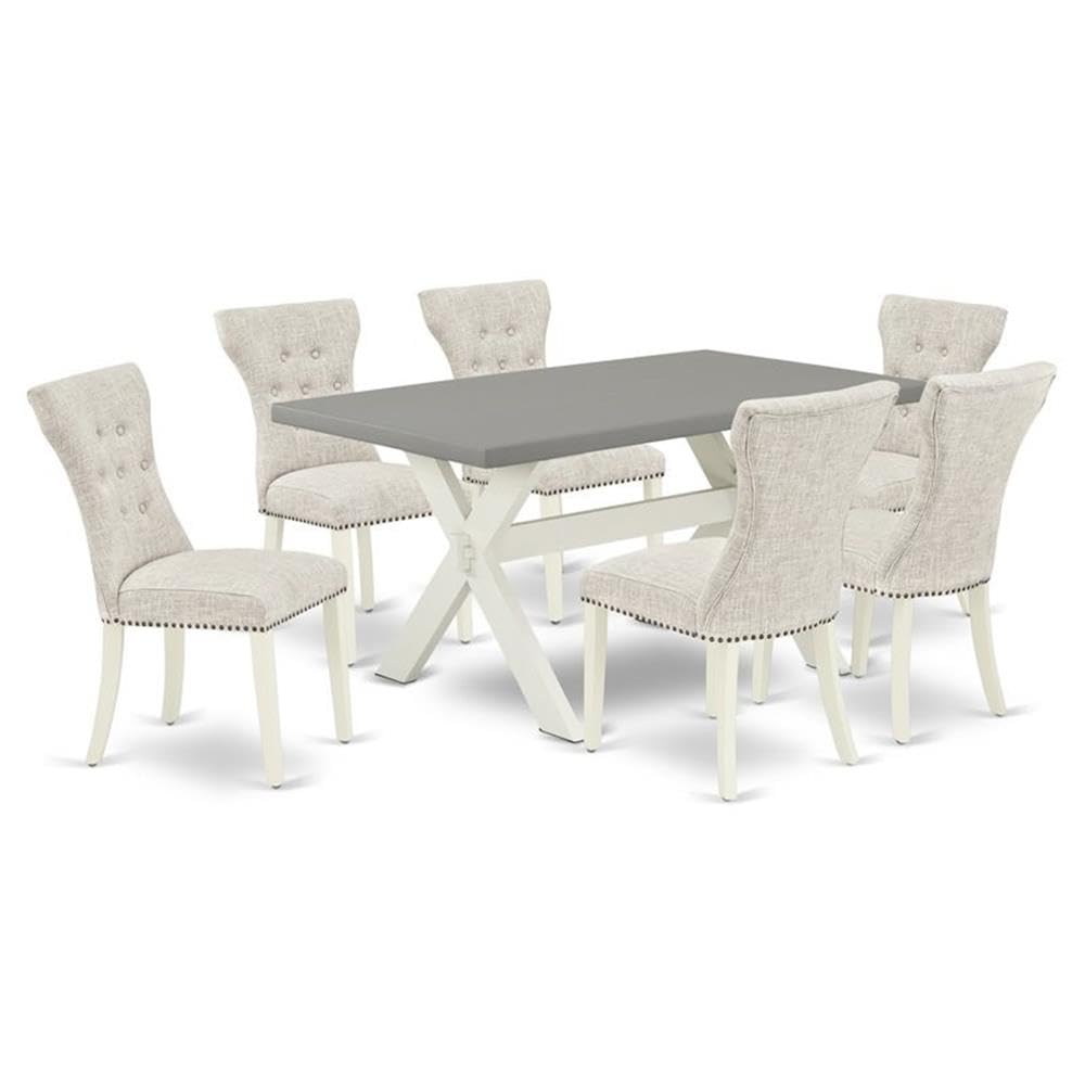 East West Furniture X096Ga235-7 7 Piece Kitchen Table Set Consist Of A Rectangle Dining Table With X-Legs And 6 Doeskin Linen Fabric Parsons Dining Chairs, 36X60 Inch, Multi-Color